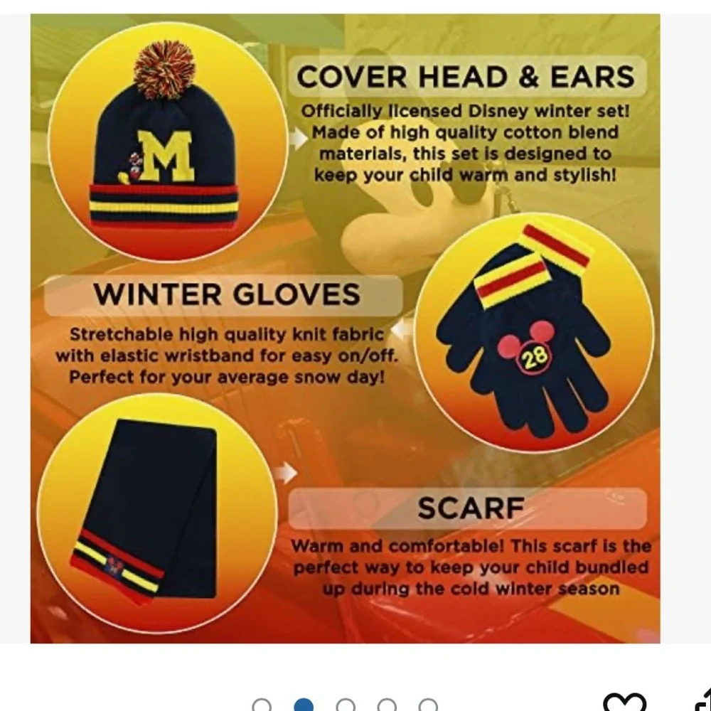 Disney Mickey Mouse Officially Licensed 4pc winter hat scarf gloves unisex kids